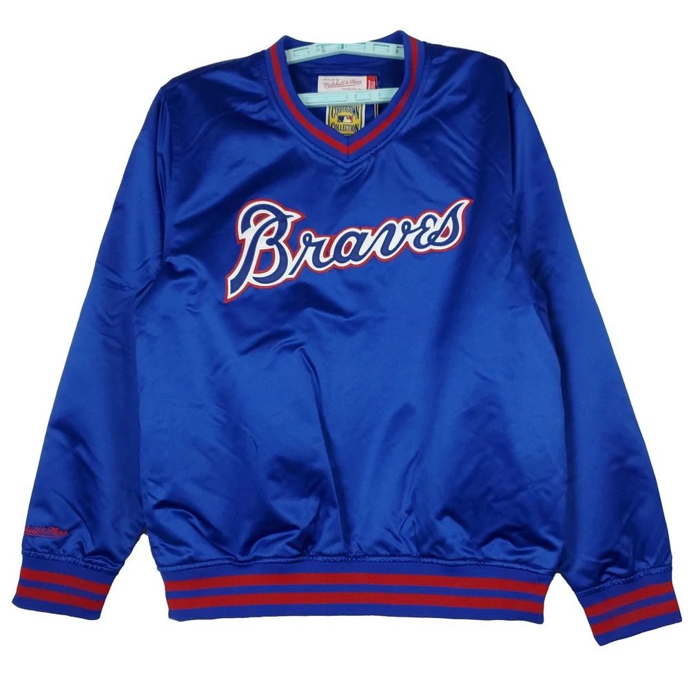 Atlanta Braves Mitchell & Ness MLB M Medium‎ Pullover Satin Jacket Blue Red NWT